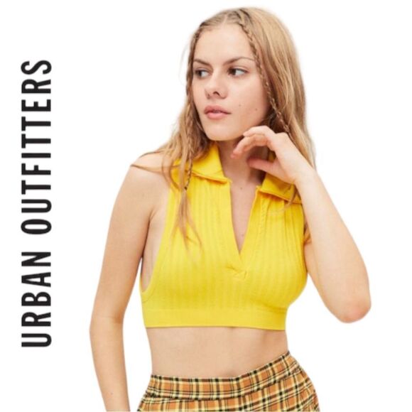 NEW Urban Outfitters UO Out From Under Yellow Break Point Collared Bra Shirt Top - Picture 1 of 2